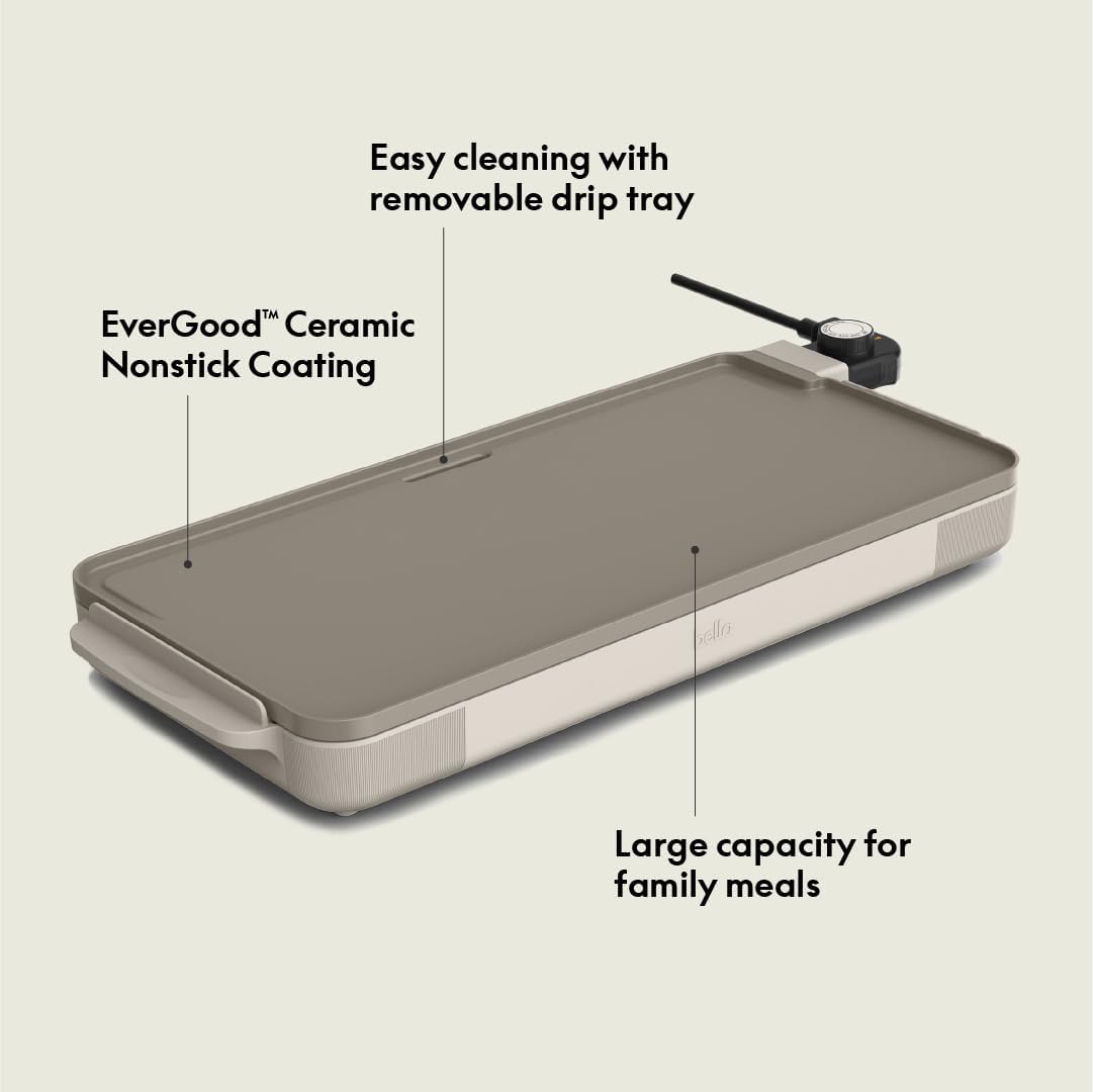 BELLA Electric Ceramic Titanium Griddle, Make 10 Eggs At Once, Healthy-Eco Non-stick Coating, Hassle-Free Clean Up, Large Submersible Cooking Surface, 10.5