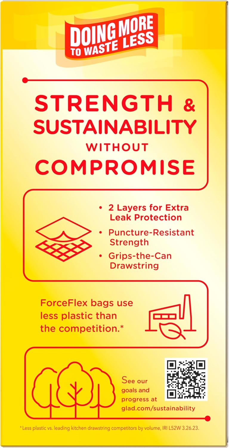 Glad Tall Kitchen Drawstring Trash Bags - Odorshield 13 Gallon White Trash Bag, Febreze Fresh Clean, 110 Count