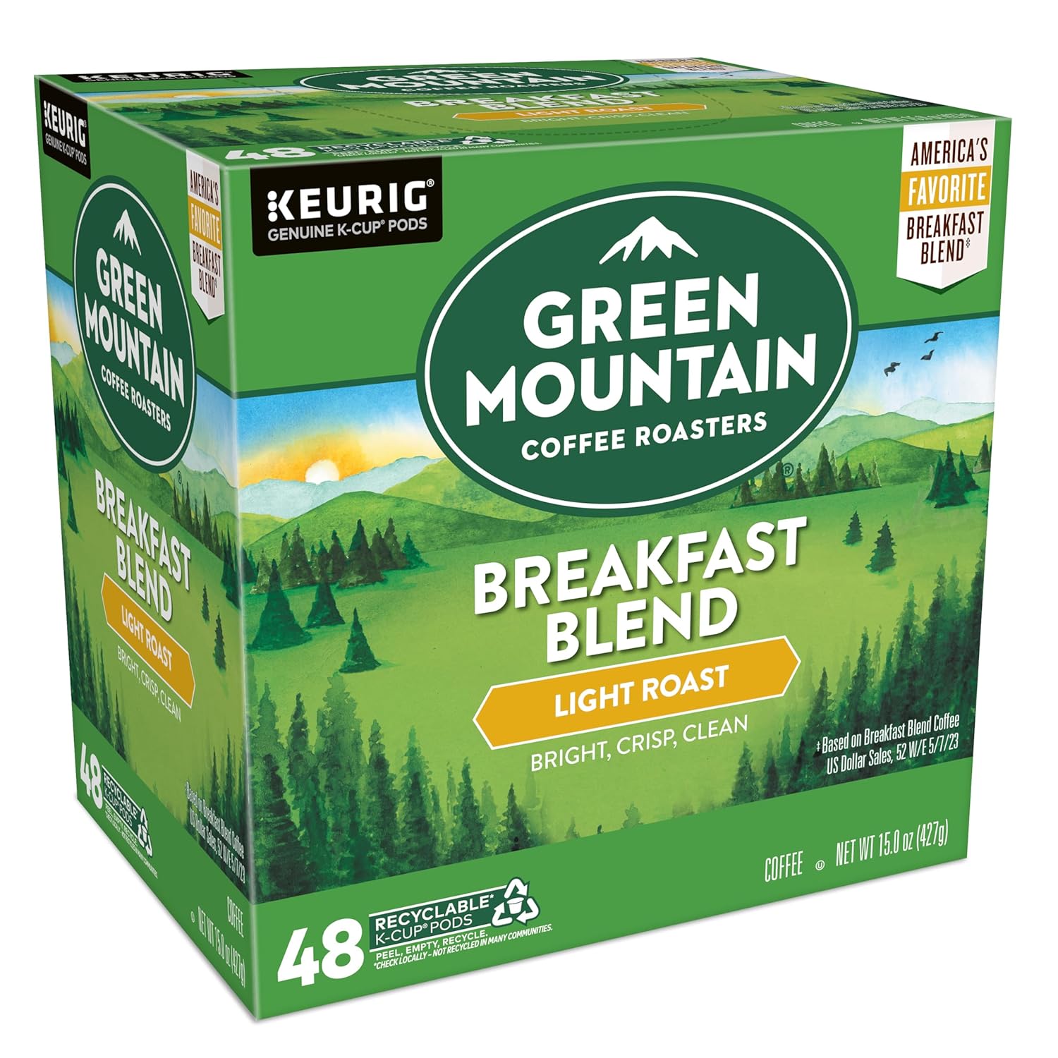 Green Mountain Coffee Roasters Breakfast Blend Single-Serve Keurig K-Cup Pods, Light Roast Coffee, 96 Count