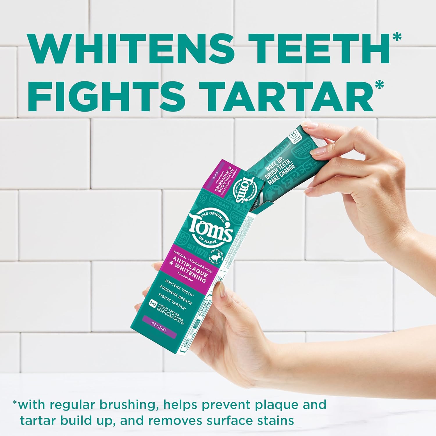 Tom's of Maine Fluoride-Free Antiplaque & Whitening Natural Toothpaste, Peppermint, 5.5 oz. (Pack of 2)