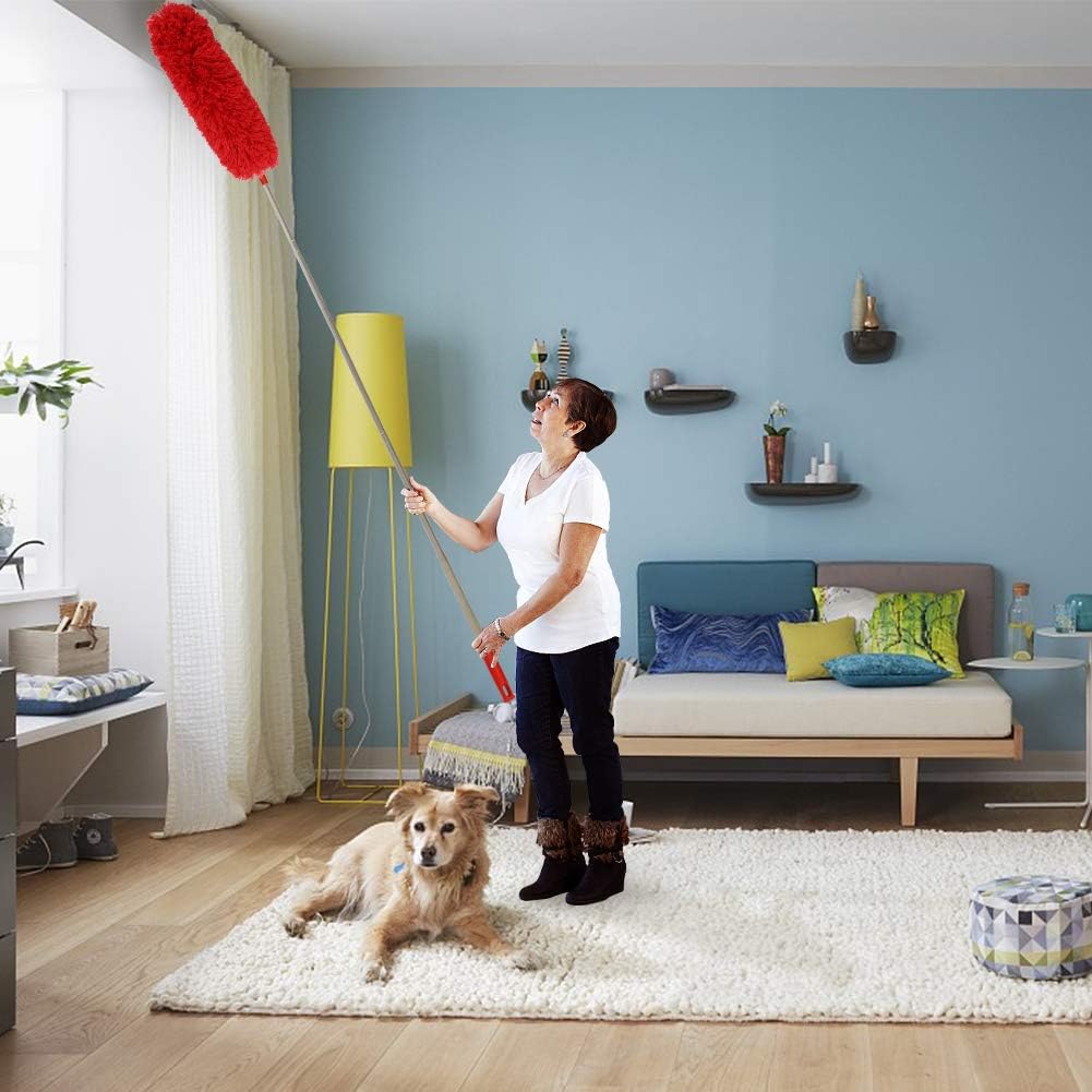 DELUX Microfiber Feather Duster Extendable Duster with 100 inches Extra Long Pole, Bendable Head & Long Handle Dusters for Cleaning Ceiling Fan, High Ceiling, Blinds, Furniture & Cars Gray