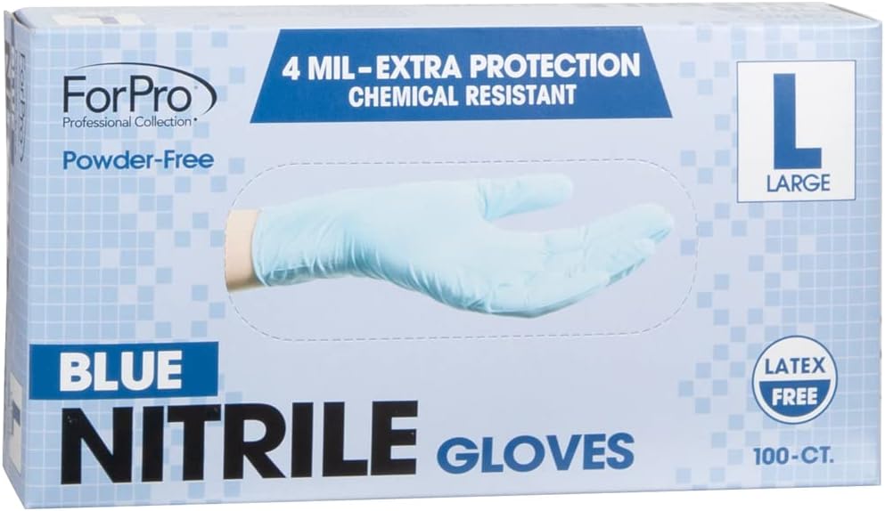 ForPro Professional Collection Disposable Nitrile Gloves, Chemical Resistant, Powder-Free, Latex-Free, Non-Sterile, Food Safe, 4 Mil, Black, Large, 100-Count
