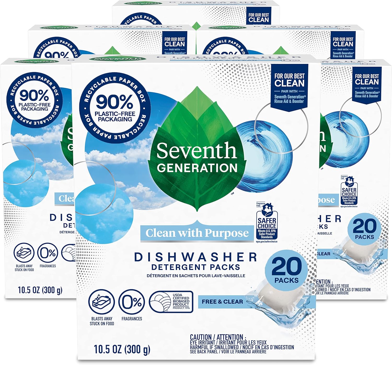 Seventh Generation Dishwasher Detergent Packs Free & Clear Pack of 2 for sparkling dishes Dishwasher tabs 45 count