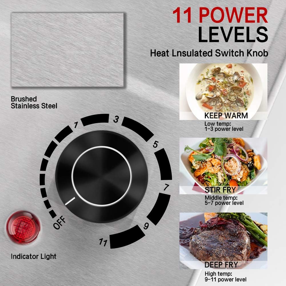 CUSIMAX 1800W Ceramic Electric Hot Plate for Cooking, Dual Control Infrared Cooktop, Double Burner, Portable Countertop Burner, Glass Plate Electric Cooktop, Silver, Stainless Steel-Upgraded Version