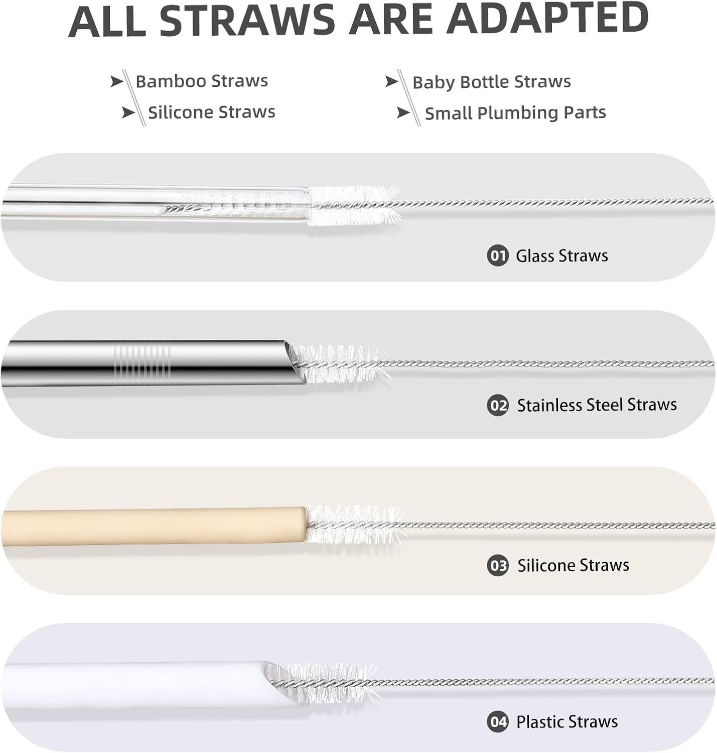 Hiware Straw Cleaner Brush Set, 8-Piece Long Cleaning Brush for Straws on Tumbler, Water Bottle, Sippy Cup, and Pipes, Tubes or Hummingbird Feeders