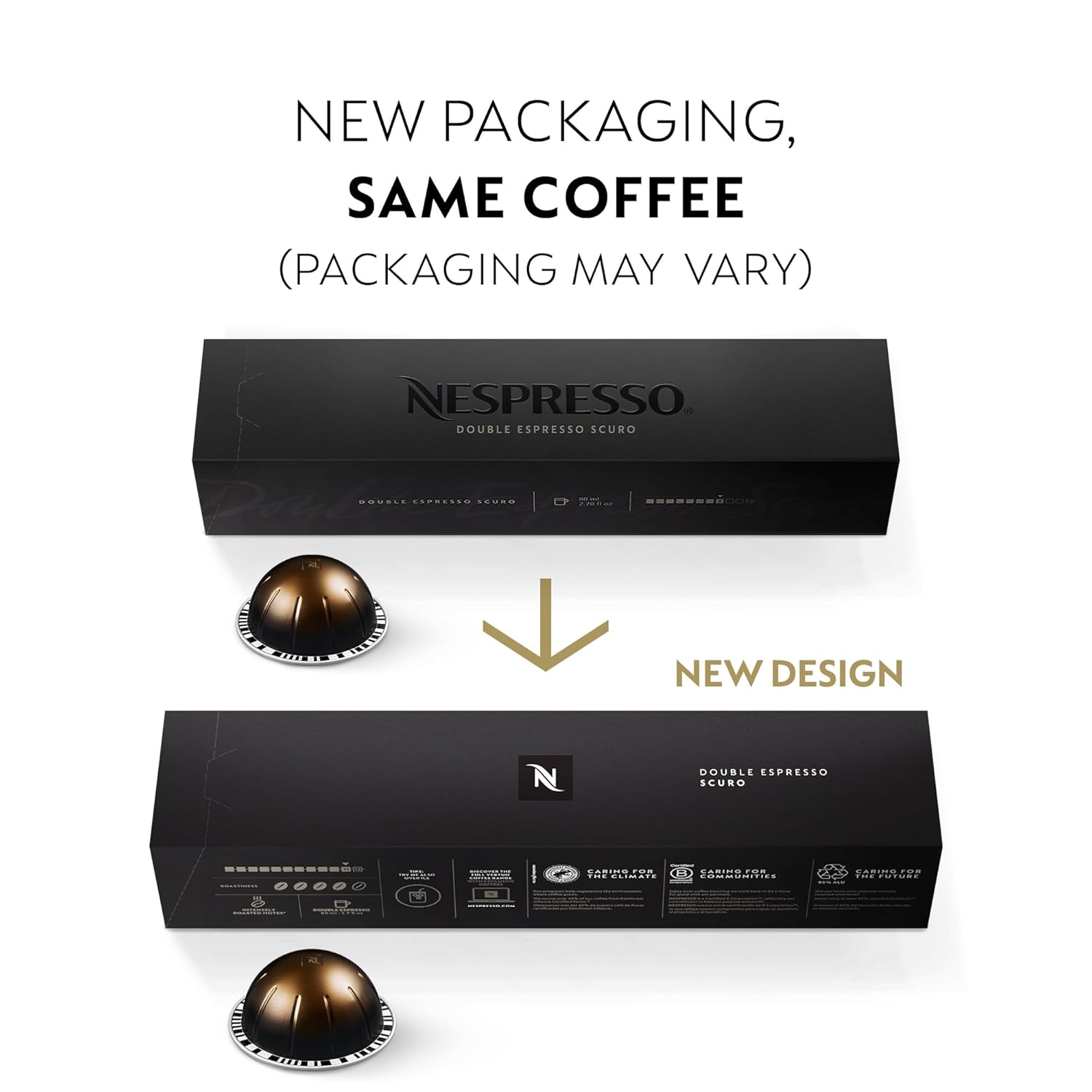 Nespresso Capsules Vertuo, Double Espresso Chiaro, Medium Roast Espresso Coffee, 30-Count Coffee Pods, Brews 2.7oz.