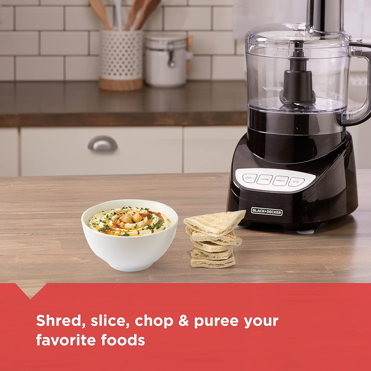 BLACK+DECKER Food Processor and Vegetable Chopper, Stainless Steel Blade, 8-Cup Capacity, 450W Power with Attachments to Shred, Slice, Mince, Grind, and Puree