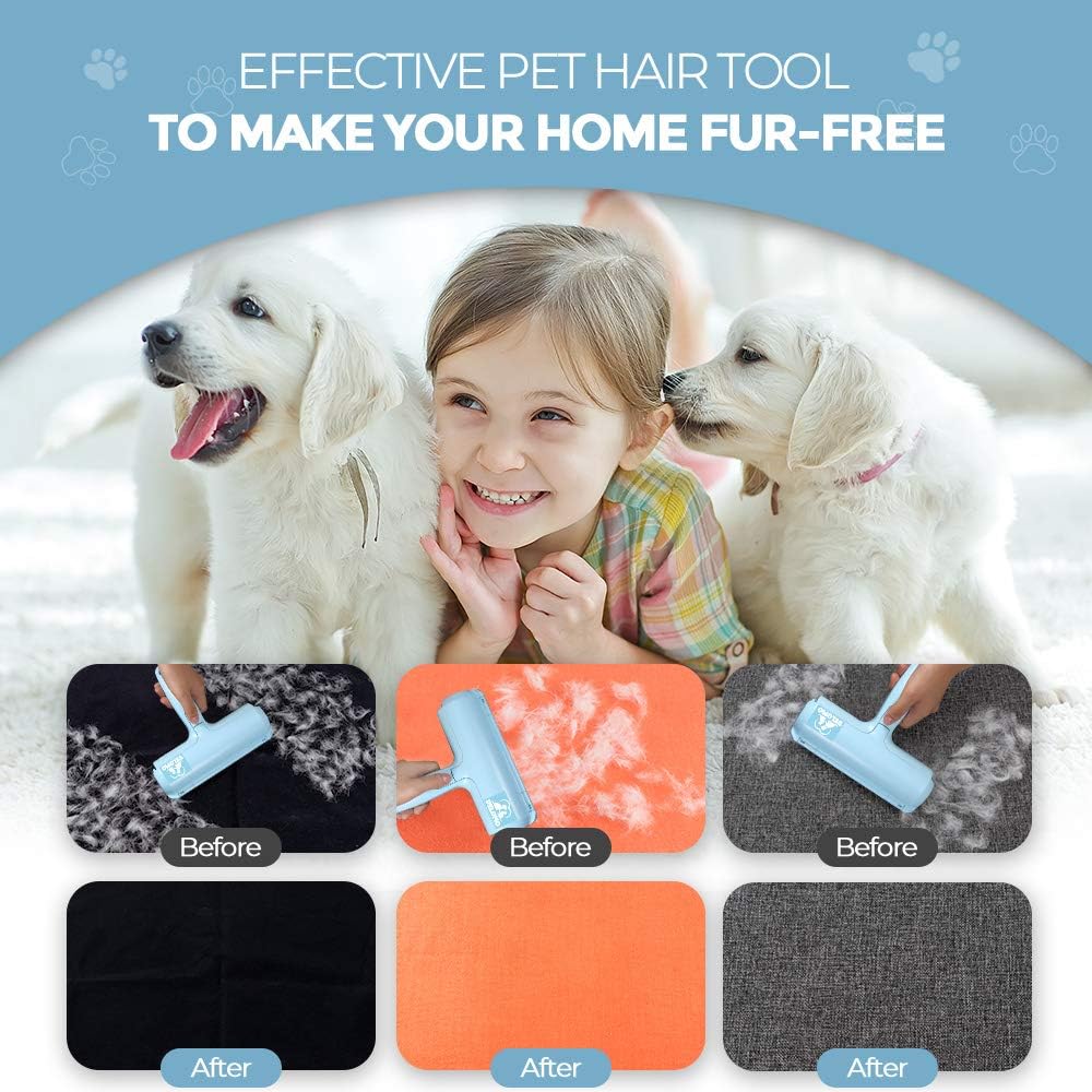 DELOMO Pet Hair Remover - Lint Roller for Pet Hair - Cat and Dog Hair Remover for Couch, Furniture, Carpet, Car Seat, Reusable Roller W/Self-Cleaning Base - Upgraded Animal Fur Removal Tool