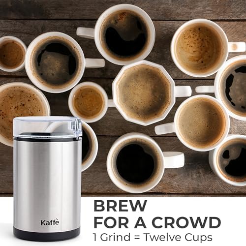 Kaffe One-Touch Coffee Grinder Electric w/Cleaning Brush (3 oz) - Coffee Grinders for Home Use - Up to 12 Cups of Coffee per Grind - Easy On/Off Coffee Bean Grinder - Black
