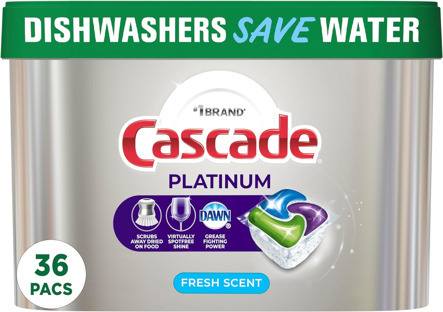 Cascade Platinum Dishwasher Pods, Detergent, Soap Pods, Actionpacs with Dishwasher Cleaner and Deodorizer Action, Fresh, 62 Count