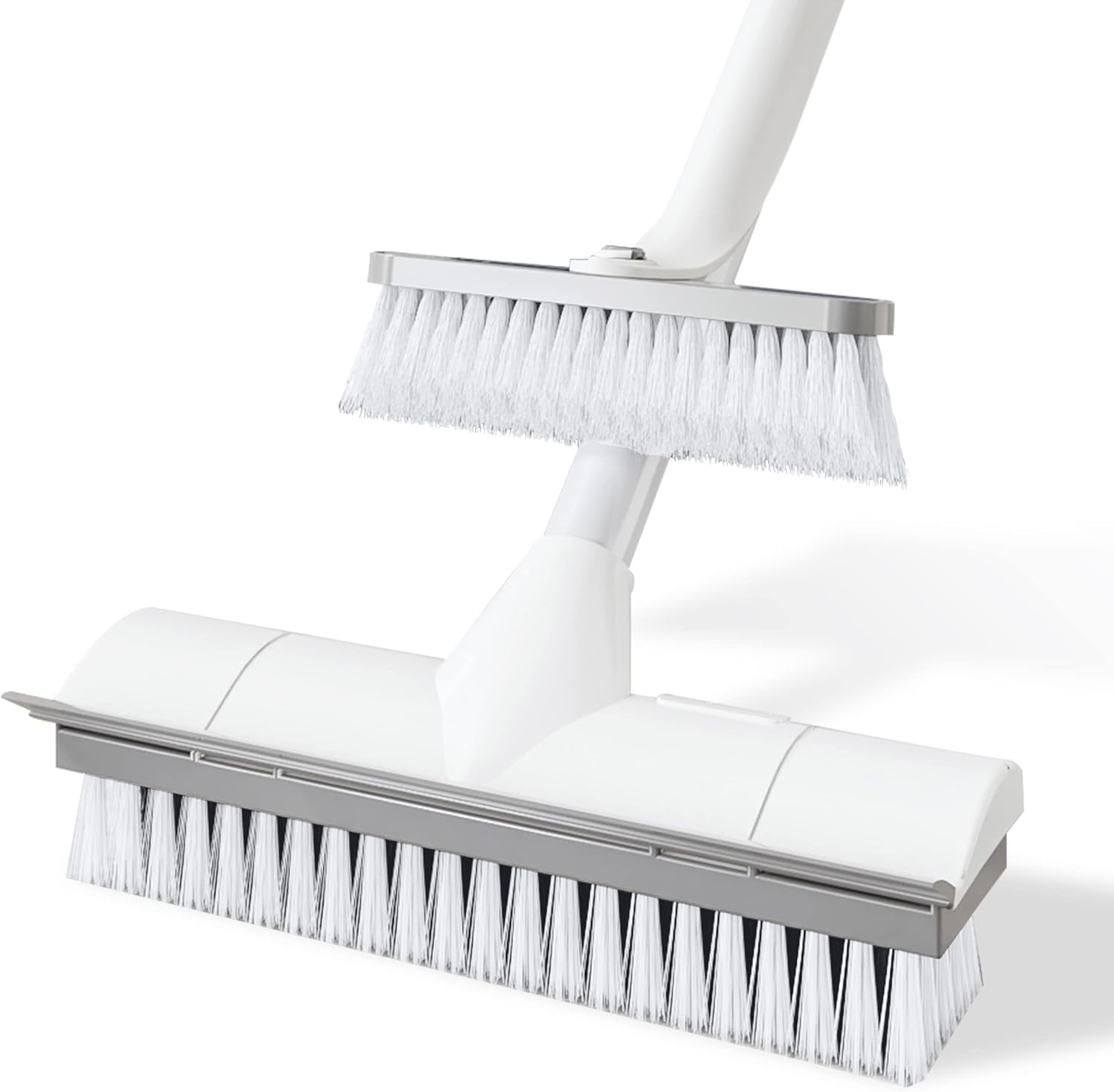 BOOMJOY Floor Scrub Brush with Long Handle, 2 in 1 Scrape and Brush, Stiff Bristles Floor Scrubber, Deck Brush for Cleaning Bathroom, Patio, Garage, Kitchen, Bath, Tile