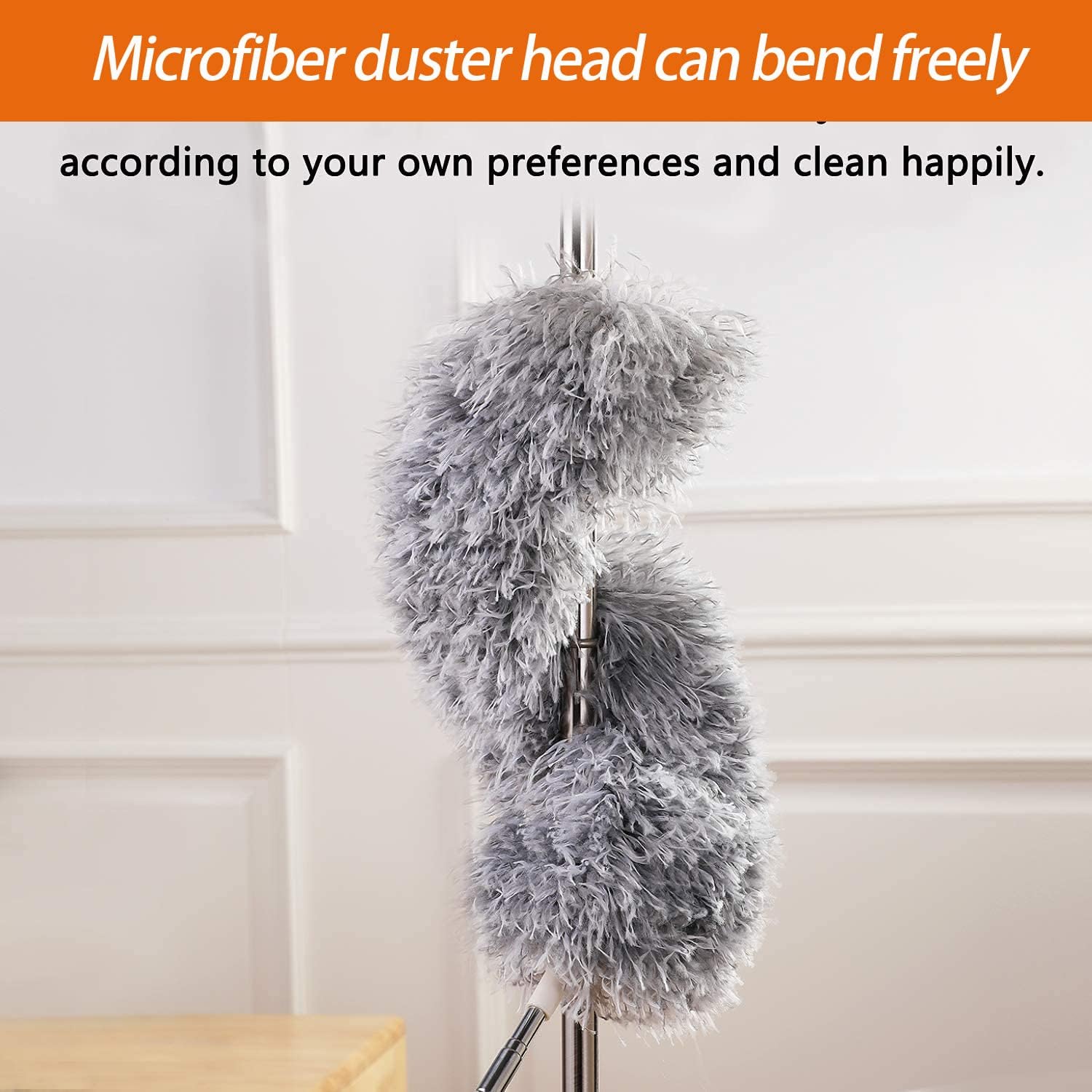 Dusters for Cleaning High Ceiling Fan, Newliton Microfiber Feather Duster with 30'' to 100'' Telescoping Extension Pole, Long Extendable Duster for Home Car Furniture Cobweb Gray