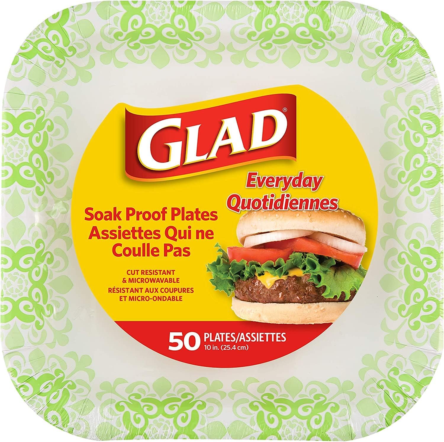 Glad Square Disposable Paper Plates for All Occasions | Soak Proof, Cut Proof, Microwaveable Heavy Duty Disposable Plates | 8.5