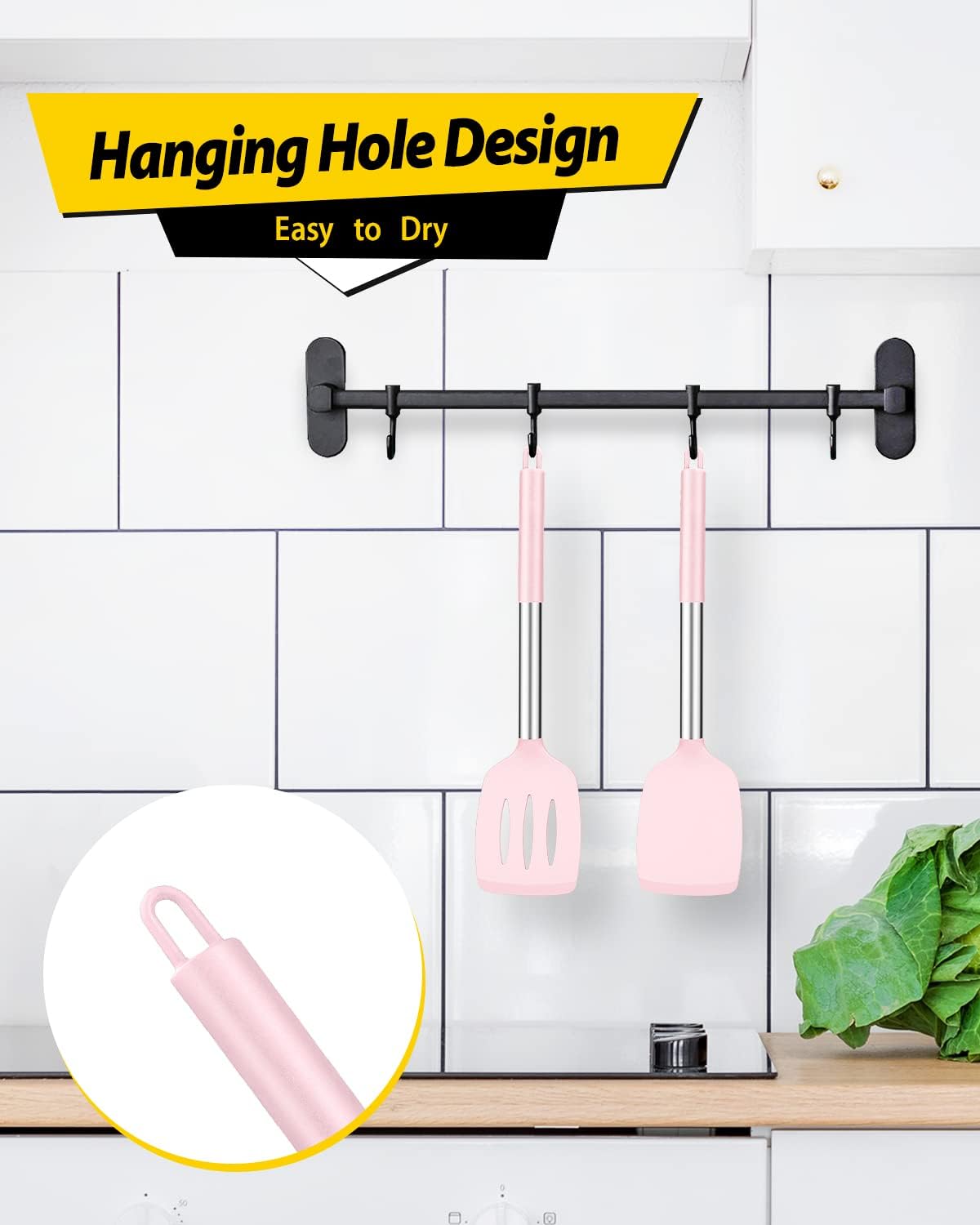 Pack of 2 Silicone Solid Turner,Non Stick Slotted Kitchen Spatulas,High Heat Resistant BPA Free Cooking Utensils,Ideal Cookware for Fish,Eggs,Pancakes (Black)