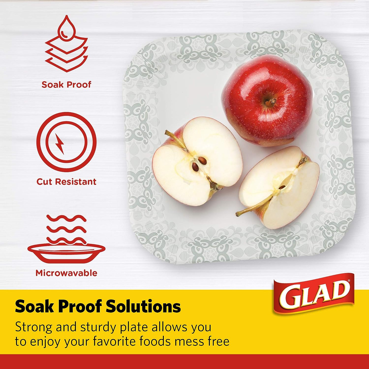 Glad Square Disposable Paper Plates for All Occasions | Soak Proof, Cut Proof, Microwaveable Heavy Duty Disposable Plates | 8.5