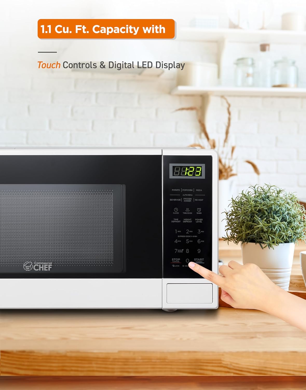 COMMERCIAL CHEF 0.6 Cubic Foot Microwave with 6 Power Levels, Small Microwave with Grip Handle, 700W Countertop Microwave with 30 Minute Timer and Mechanical Dial Controls, White