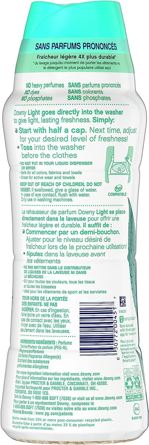 Downy Light In Wash Scent Booster Beads, Ocean Mist Scent, 24 oz, Downy Scent Booster Beads, Laundry Beads, No Heavy Perfumes