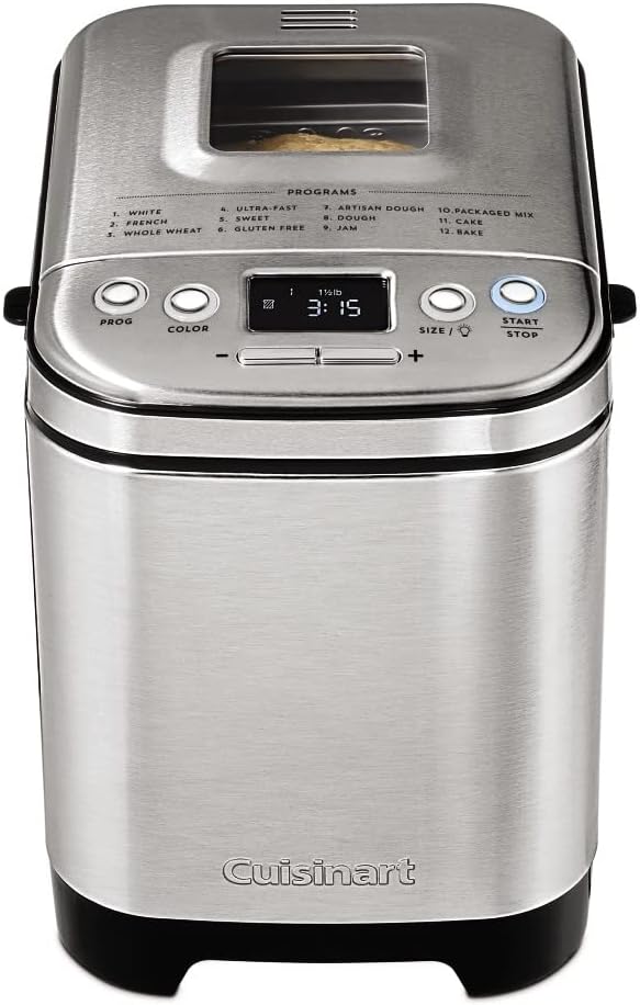 Cuisinart Bread Maker Machine, Compact and Automatic, Customizable Settings, Up to 2lb Loaves, CBK-110P1, Silver,Black