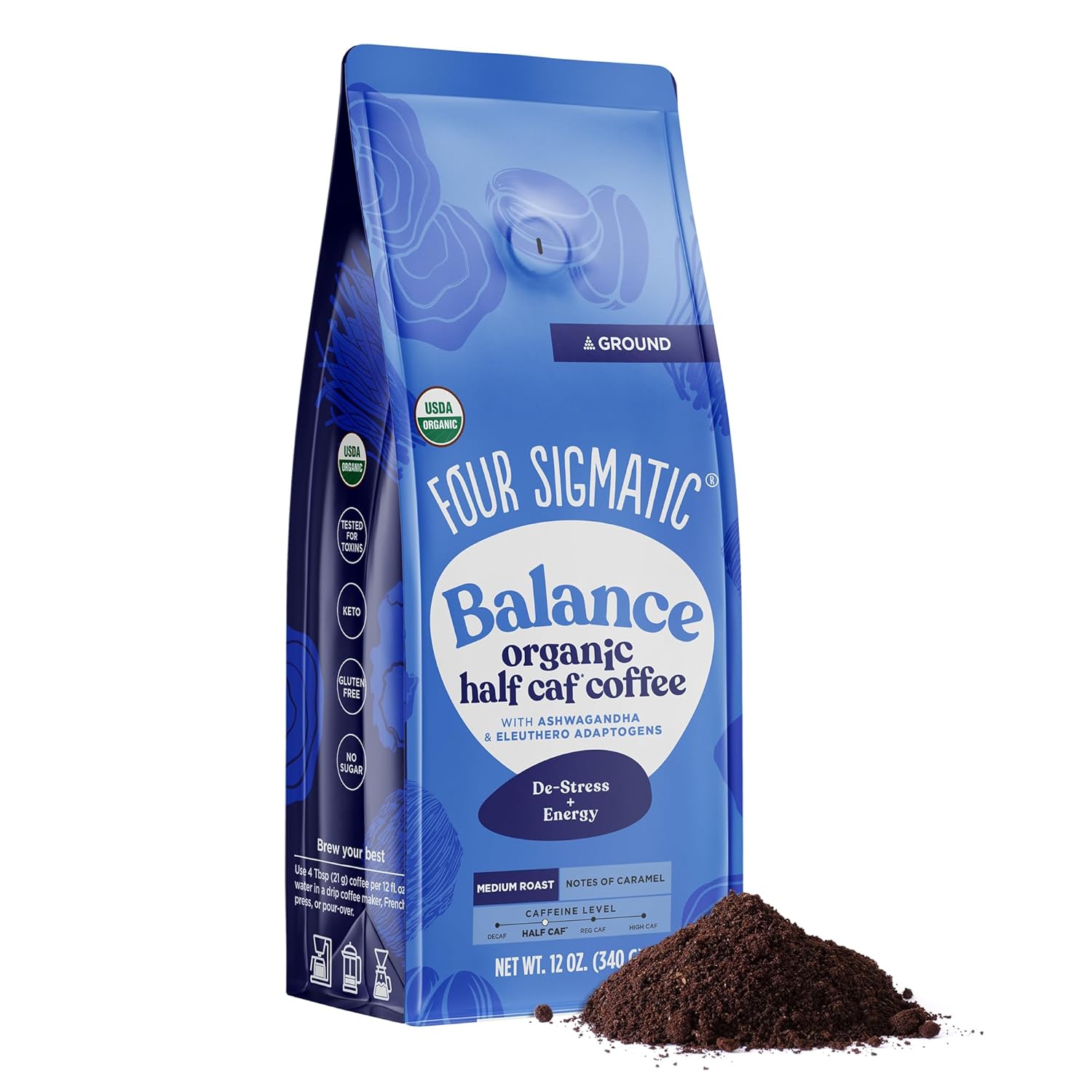 Four Sigmatic Think Mushroom Coffee | Organic Ground Coffee with Lion's Mane Mushroom and Chaga Mushroom | Nootropic Mushroom Coffee for Better Focus and Immune Support | 12oz Bag