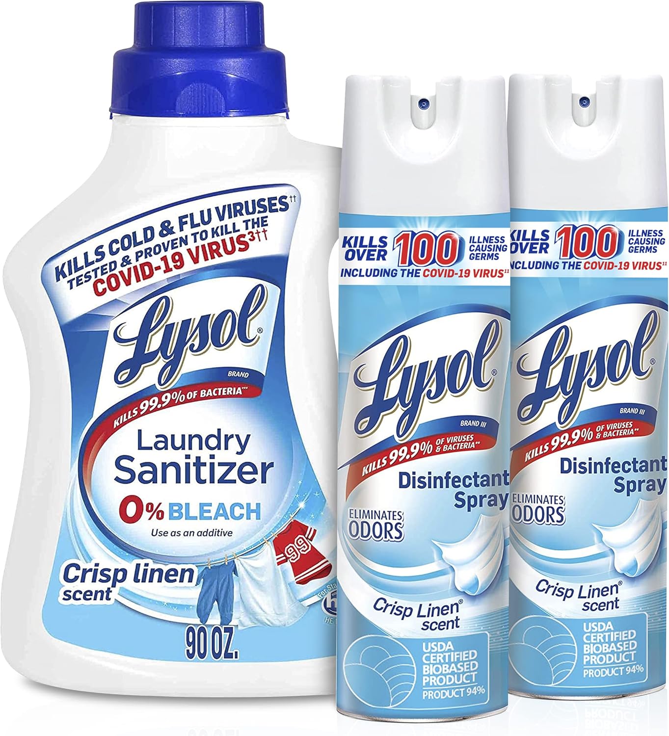 Lysol Disinfectant Spray, Household Essential Cleaning Supplies, Multi-Purpose Room Spray, Antibacterial Sanitizer Spray, Upholstery Deodorizer, Home and Bathroom, Crisp Linen,19 Fl Oz (Pack of 2)