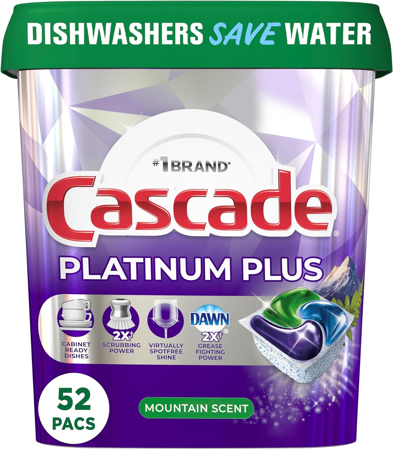 Cascade Platinum Plus Dishwasher Pod, Dish Detergent ActionPacs Dish Pods, Fresh, 52 Count