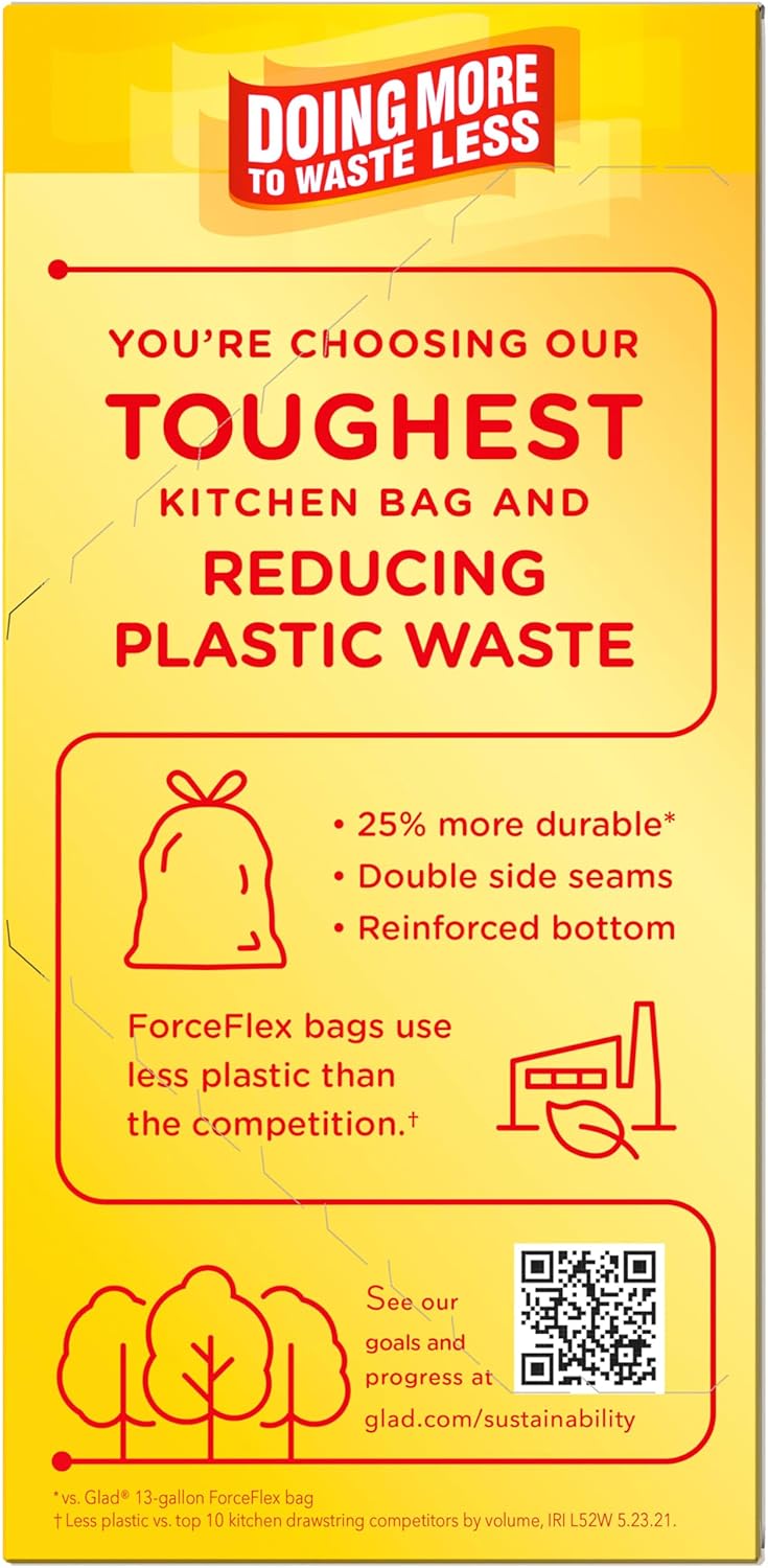 Glad ForceFlex MaxStrength with Clorox Trash Bags, 13 Gal, Lemon Fresh Bleach, 90 Ct, Pack May Vary
