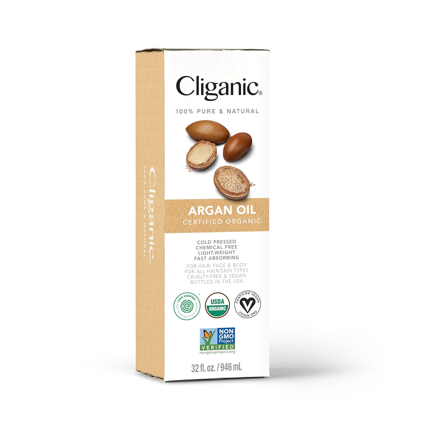 Cliganic Organic Argan Oil, 100% Pure - for Hair, Face & Skin | Cold Pressed Carrier Oil