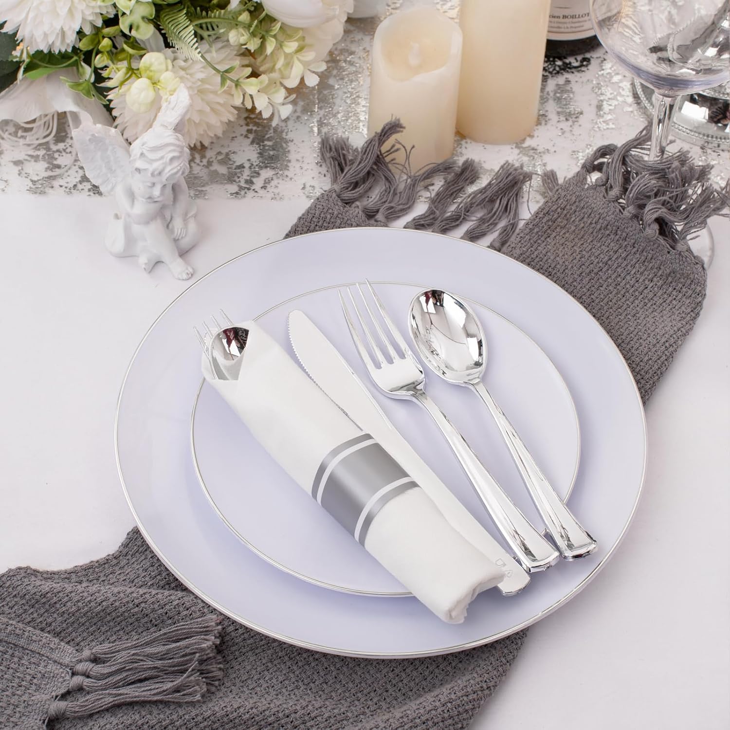 Supernal 60 Pack Pre Rolled Napkins with Gold Plastic Silverware, Premium Disposable Gold Wrapped Cutlery Set Includes: 60 Forks 60 Knives 60 Spoons 60 Napkin for Party