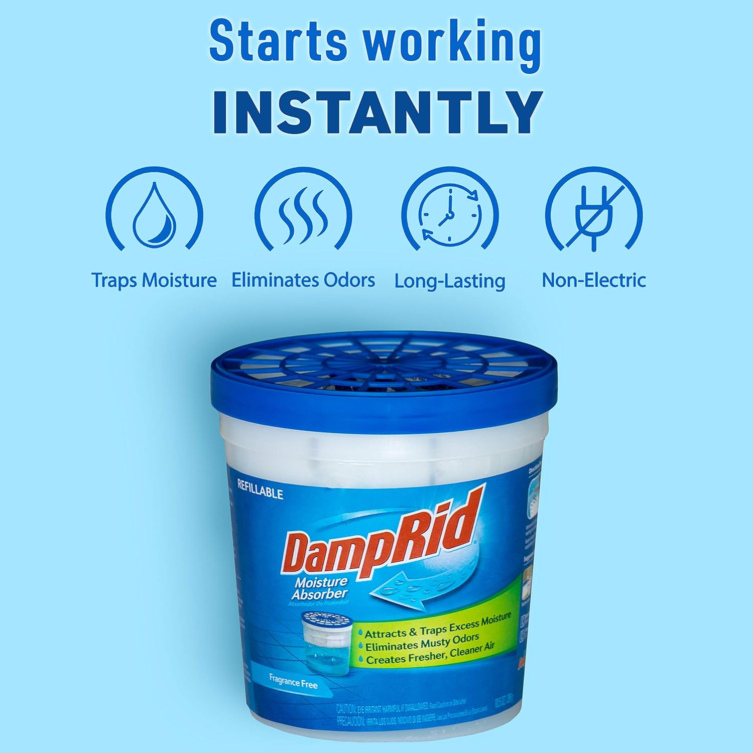 DampRid Refillable Moisture Absorber, 10.5 oz. Cups, 4 Pack, Fragrance Free, Traps Moisture for Fresher, Cleaner Air, No Electricity Required, Lasts Up To 60 Days