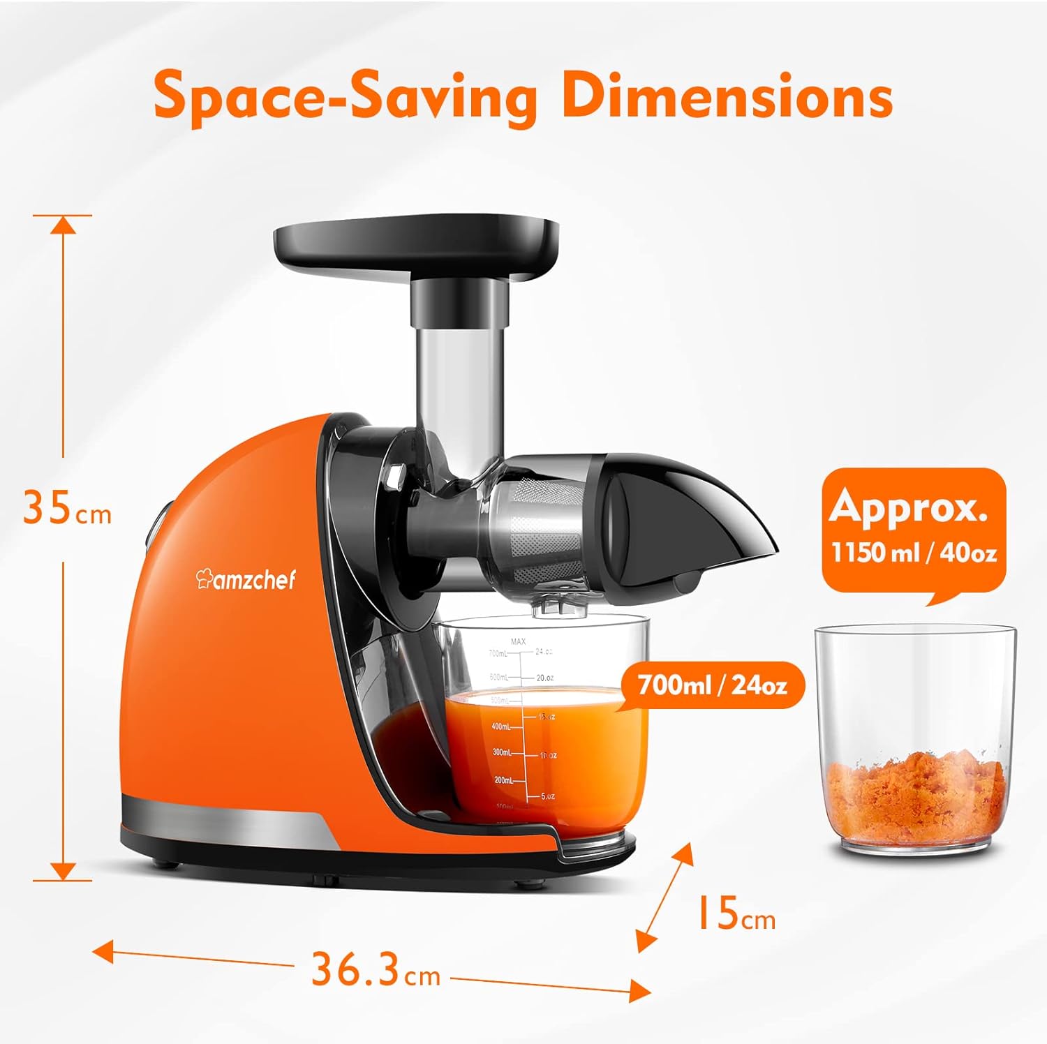 Masticating Juicer Machines, AMZCHEF Slow Cold Press Juicer with Reverse Function, High Juice Yield, Easy Clean with Brush,Recipes for High Nutrient Fruits and Vegetables, Gray(Updated)