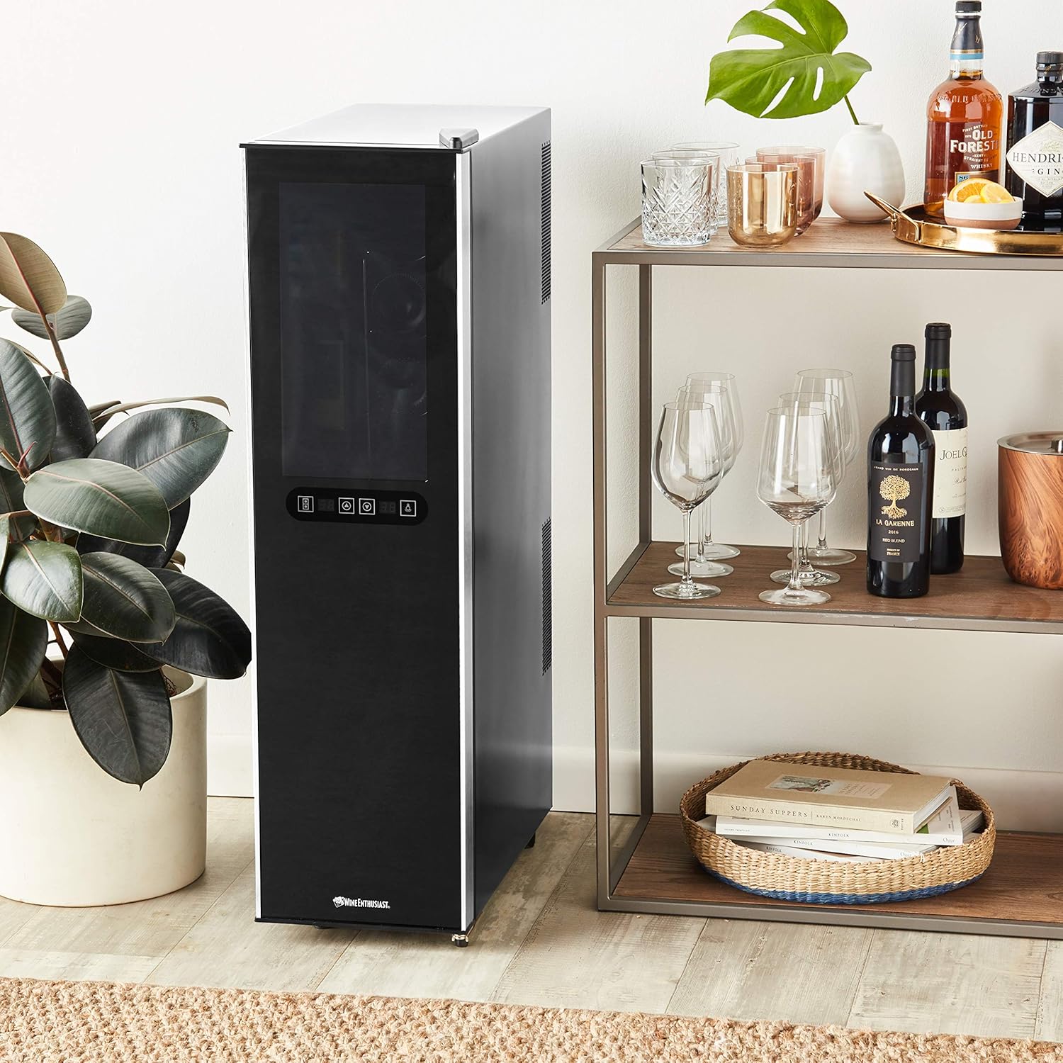 Wine Enthusiast 32-Bottle Dual Zone MAX Compressor Wine Cooler - Freestanding Refrigerator with Split Storage & Temperature, Digital Touchscreen, & LED Display
