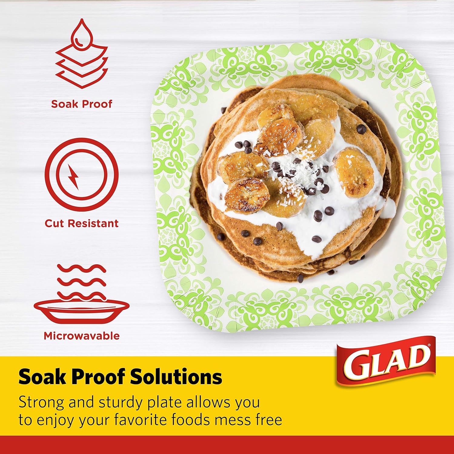 Glad Square Disposable Paper Plates for All Occasions | Soak Proof, Cut Proof, Microwaveable Heavy Duty Disposable Plates | 8.5