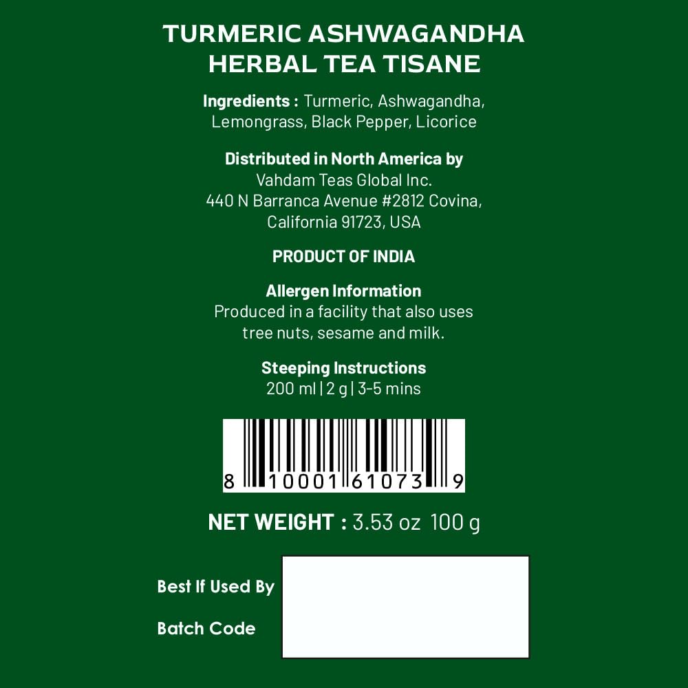 VAHDAM, Organic Turmeric Ginger Herbal Tea Bags (100 Pyramid Tea Bags) Caffeine Free, Non GMO, Gluten Free | 100% Pure Herbal Blend - Savory & Spicy | Plant-Based Tea Bags | Resealable Ziplock Pouch
