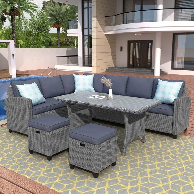 Burgas Wicker/Rattan 7 - Person Seating Group with Cushions