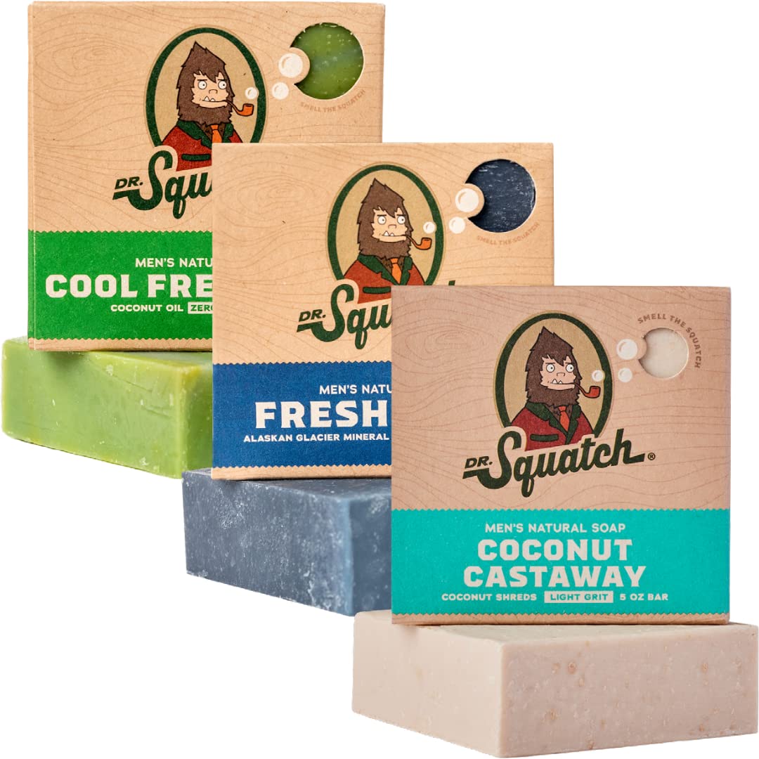 Dr. Squatch Men's Natural Bar Soap from Moisturizing Soap Made from Natural Oils - Cold Process Soap with No Harsh Chemicals - Wood Barrel Bourbon, Fresh Falls, Birchwood Breeze (3 Pack)