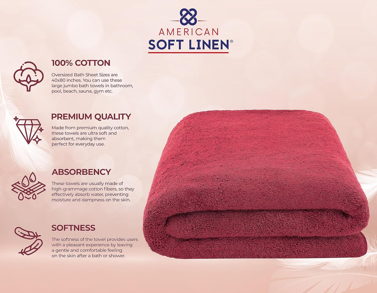 American Soft Linen Luxury 6 Piece Towel Set, 2 Bath Towels 2 Hand Towels 2 Washcloths, 100% Cotton Turkish Towels for Bathroom, Light Grey Towel Sets