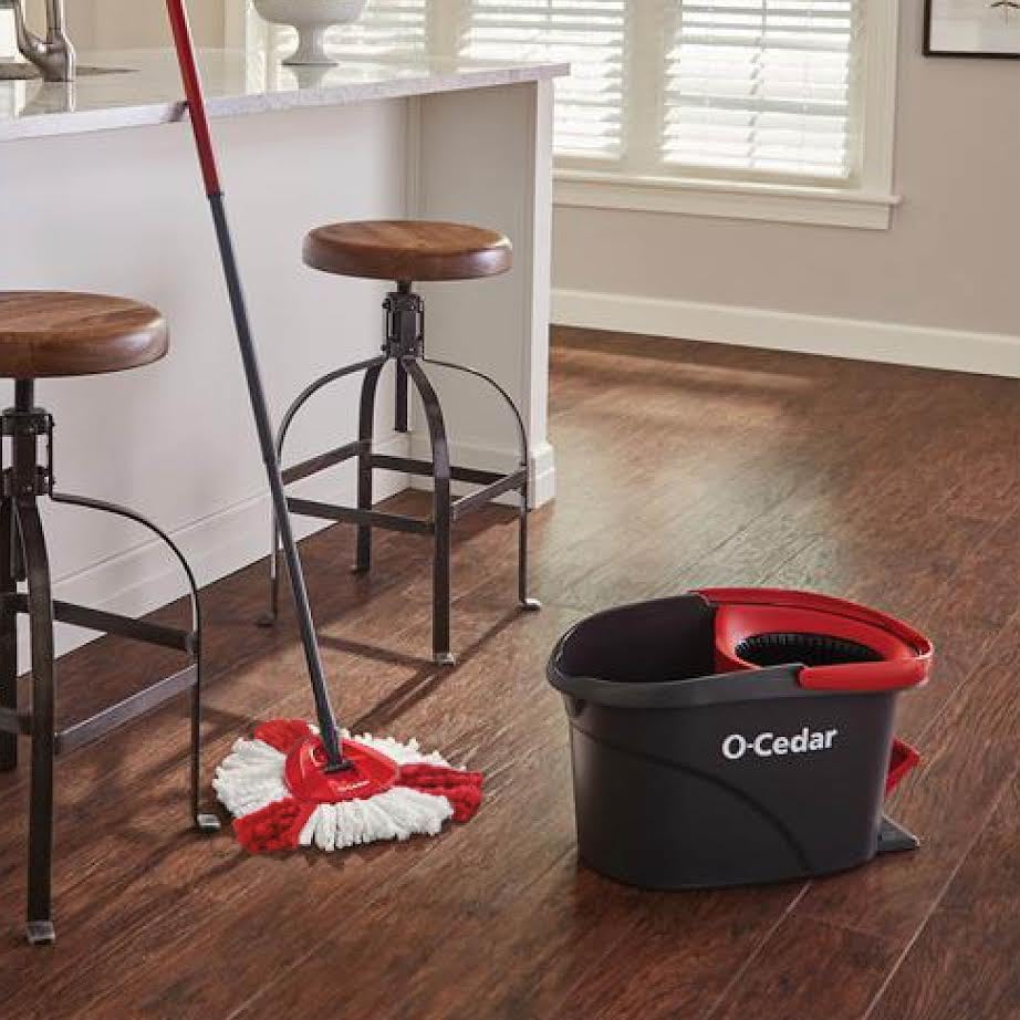 O-Cedar EasyWring Microfiber Spin Mop & Bucket Floor Cleaning System + 2 Extra Refills, Red/Gray