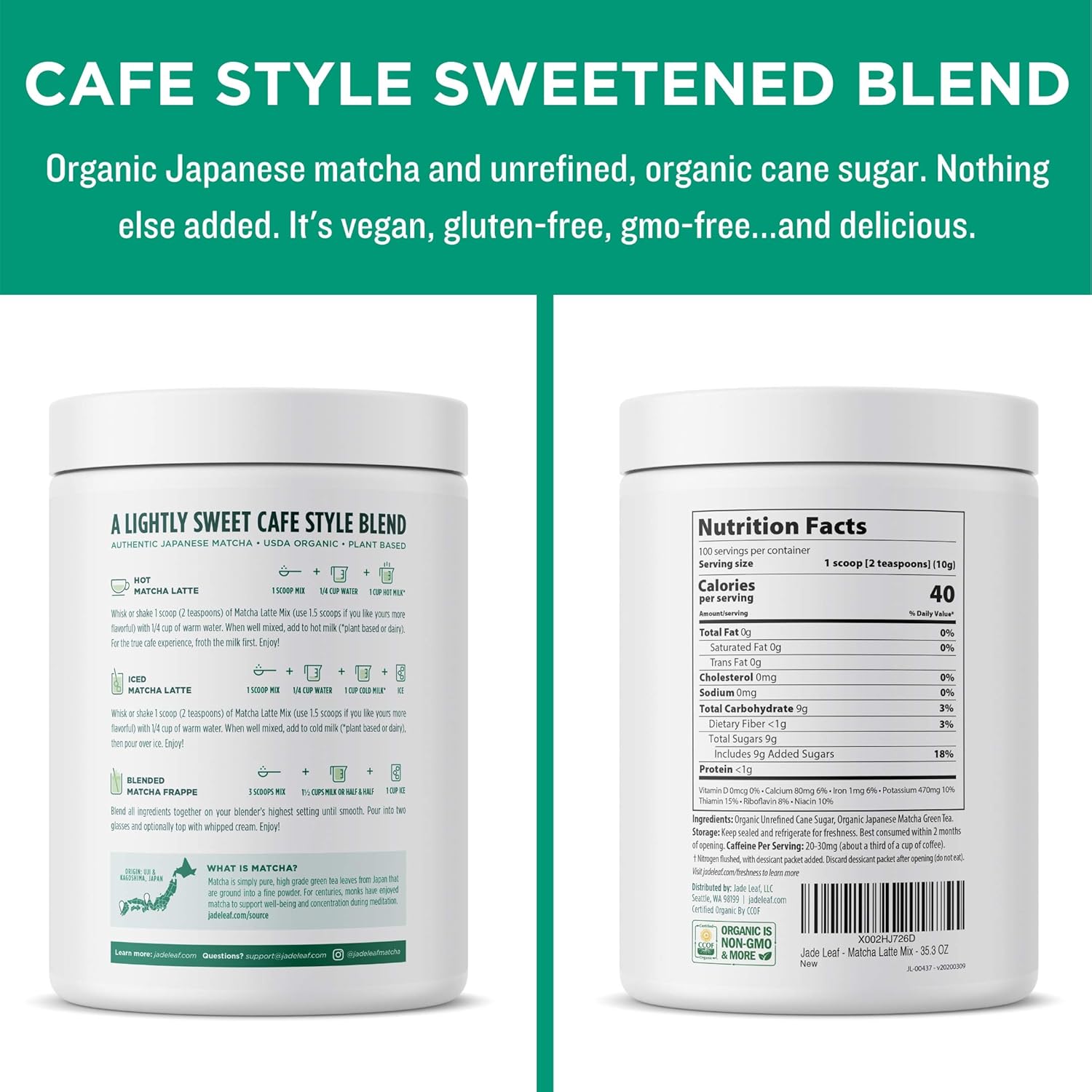Jade Leaf Matcha Organic Café Style Sweetened Matcha Latte Premium Barista Crafted Mix - Original - Authentically Japanese (5.3 Ounce Pouch)