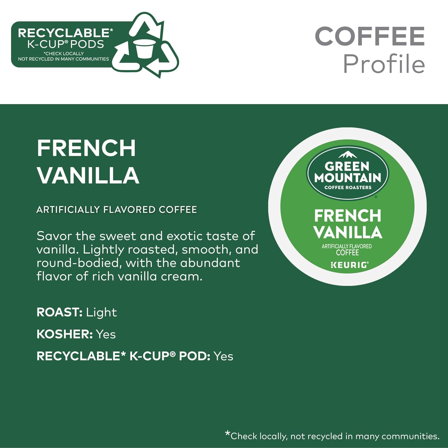 Green Mountain Coffee Roasters Caramel Vanilla Cream Keurig Single-Serve K-Cup pods, Light Roast Coffee, 72 Count (6 Packs of 12)