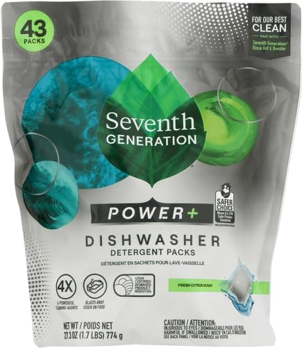 Seventh Generation Power+ Dishwasher Detergent Packs Fresh Citrus scent 1 for sparkling dishes Dishwasher tabs 70 count