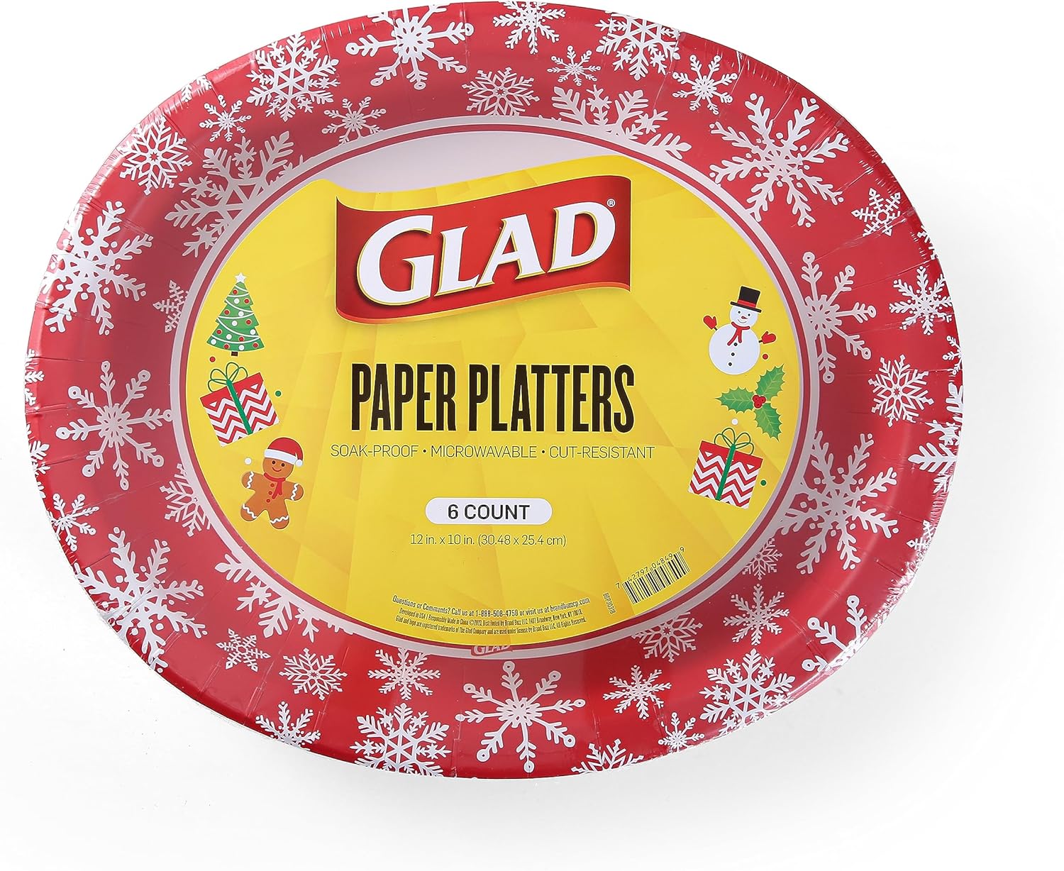 Glad Disposable Holiday Paper Plates, 10 Inch, 20 Count - Red Snowflake Design, Heavy Duty and Microwavable