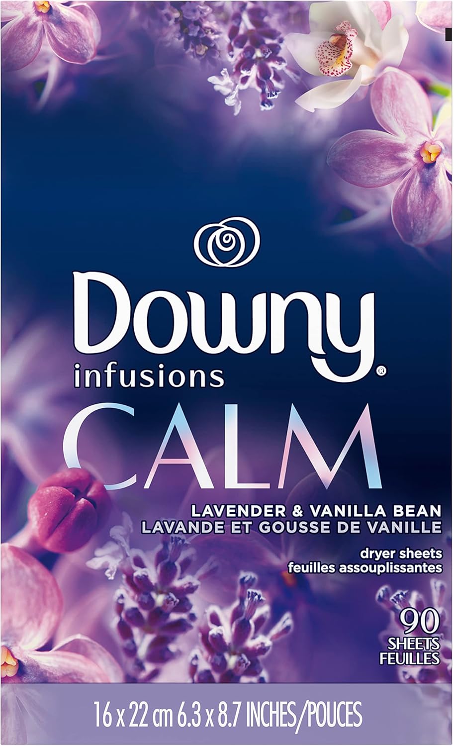 Downy Infusions Mega Dryer Sheets, Laundry Fabric Softener, CALM, Lavender and Vanilla Bean, 180 Count (3 box of 60 sheets)