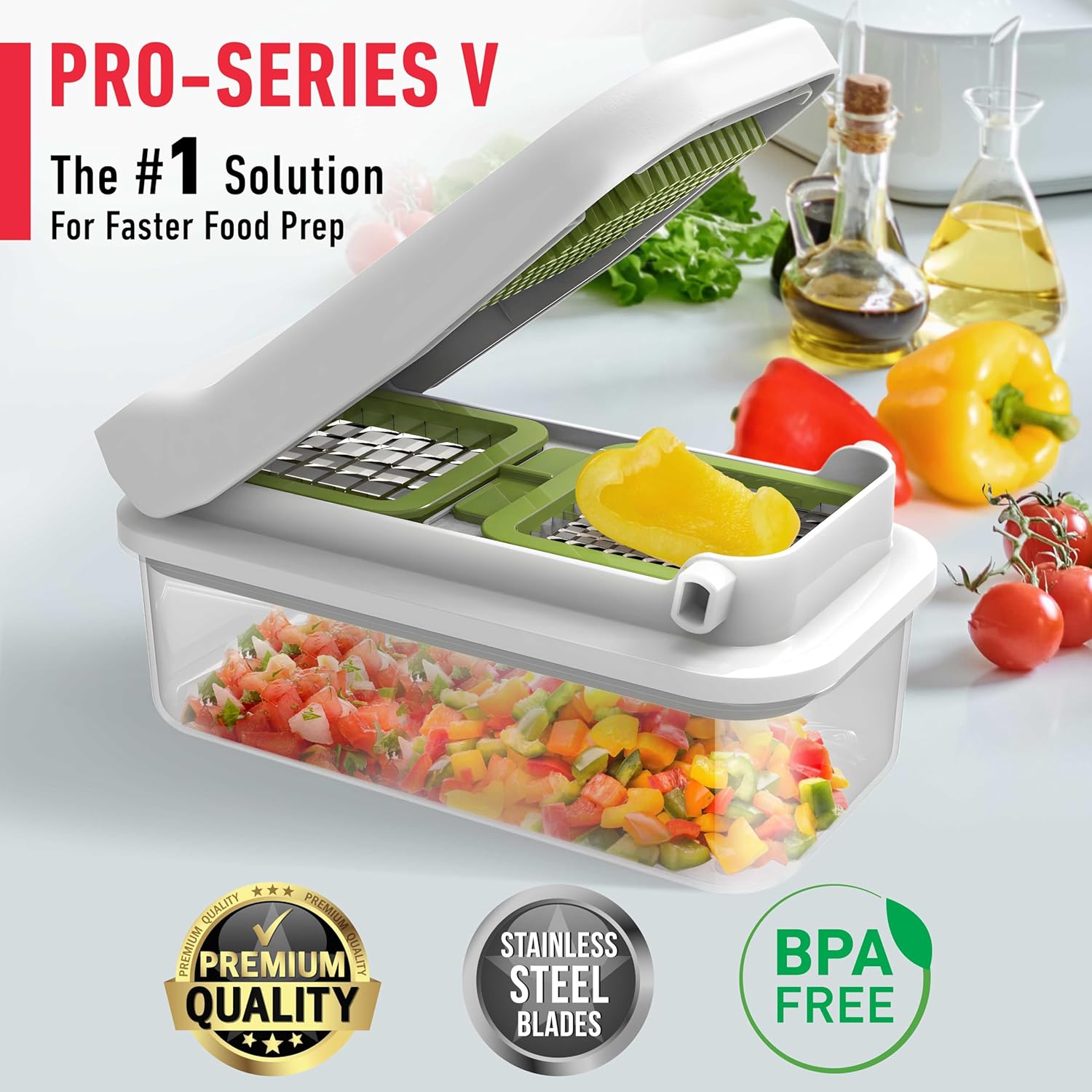 Mueller Pro-Series 10-in-1, 8 Blade Vegetable Chopper, Onion Mincer, Cutter, Dicer, Egg Slicer with Container, French Fry Cutter, Potato Slicer, Home Essentials & Kitchen Gadgets, Salad Chopper