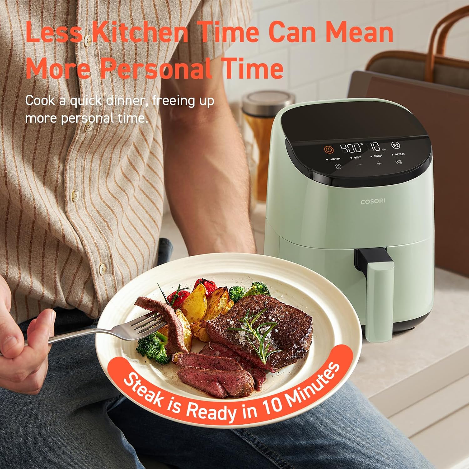 COSORI 2.1Qt Air Fryer, Small 4-in-1 Air Fryer Perfect for Simple Meals and Snack, Easy to Leftover Food to Crispy, 97% Less Oil, 30 In-App Recipes, Nonstick & Dishwasher Safe Basket