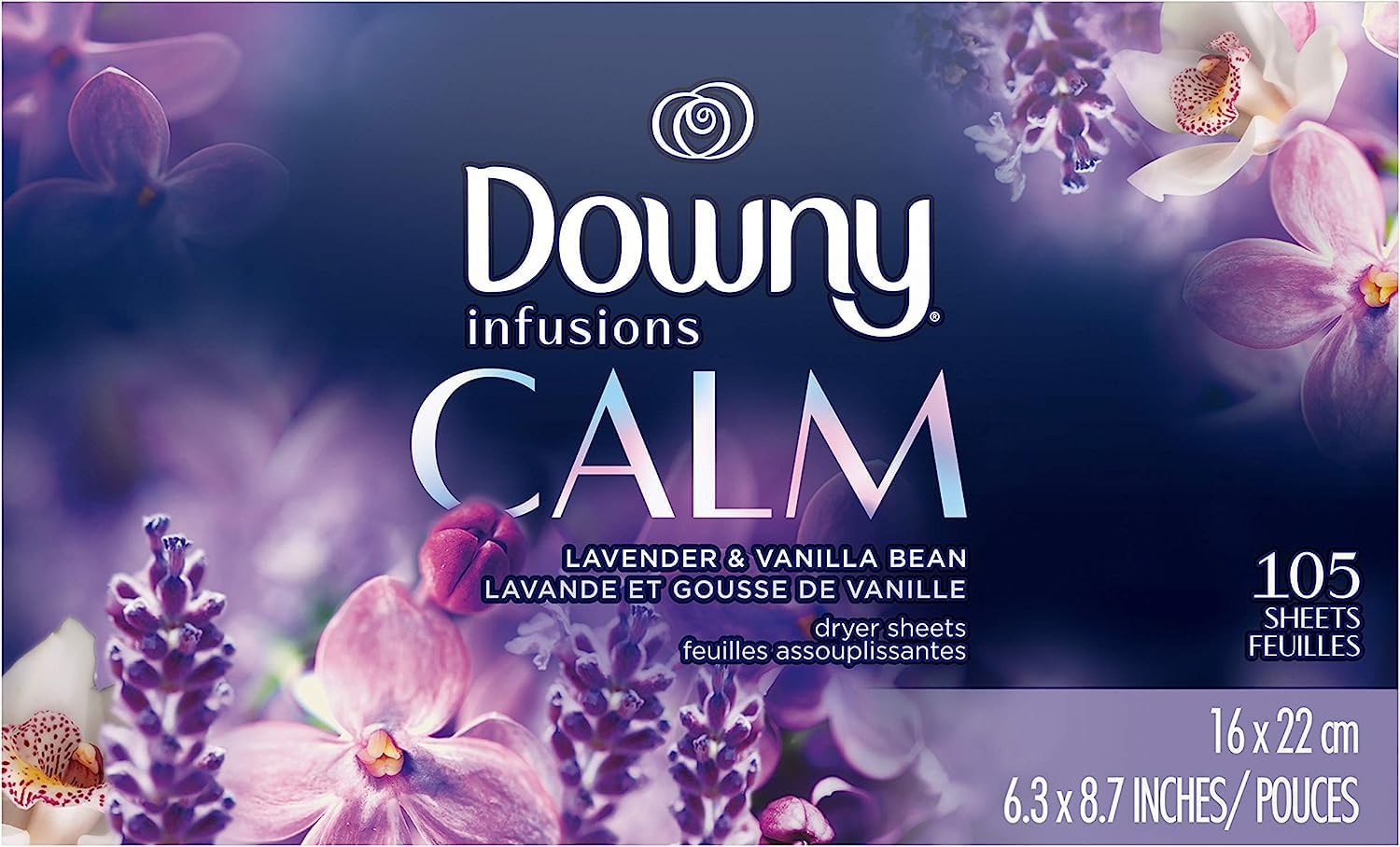 Downy Infusions Mega Dryer Sheets, Laundry Fabric Softener, CALM, Lavender and Vanilla Bean, 180 Count (3 box of 60 sheets)