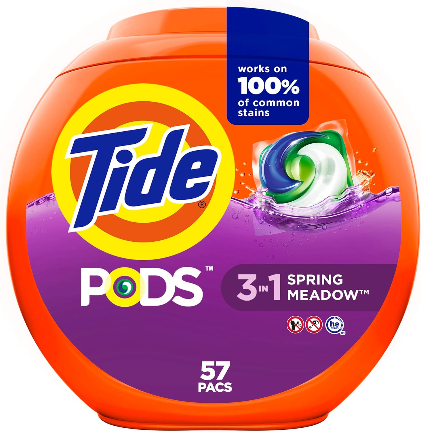 Tide PODS Liquid Laundry Detergent Soap Pacs, Powerful 3-in-1 Clean in One Step, He Compatible, Spring Meadow Scent, 76 Count