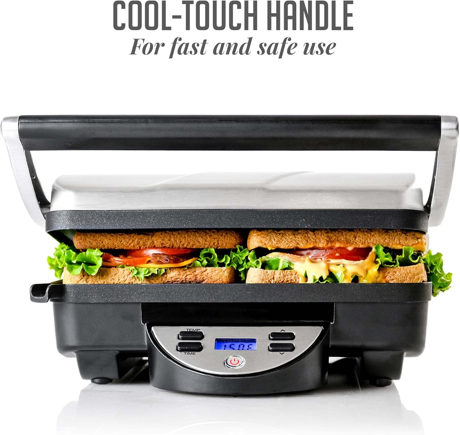 OVENTE Electric Sandwich Maker with Non-Stick Plates, Indicator Lights, Cool Touch Handle, Easy to Clean and Store, Perfect for Cooking Breakfast, Grilled Cheese, Tuna Melts and Snacks, Black GPS401B