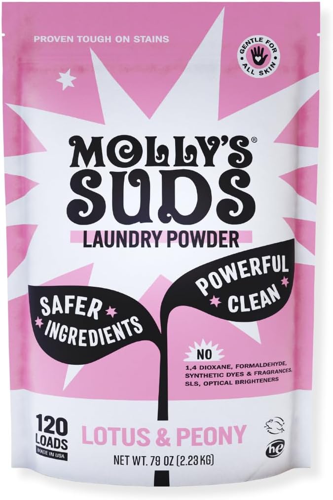 Molly's Suds Original Laundry Detergent Powder | Natural Laundry Detergent Powder for Sensitive Skin | Earth-Derived Ingredients, Stain Fighting | 120 Loads (Unscented)