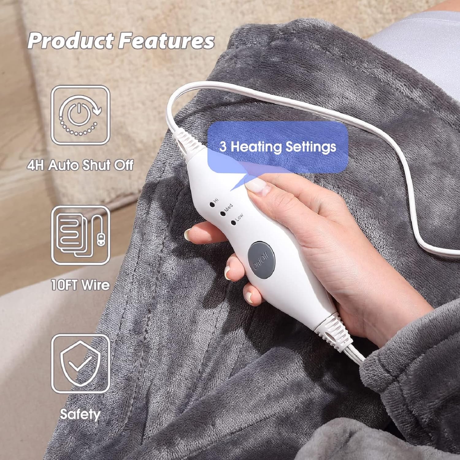 Tefici Electric Heated Blanket Throw, Super Cozy Soft 2-Layer Flannel 50
