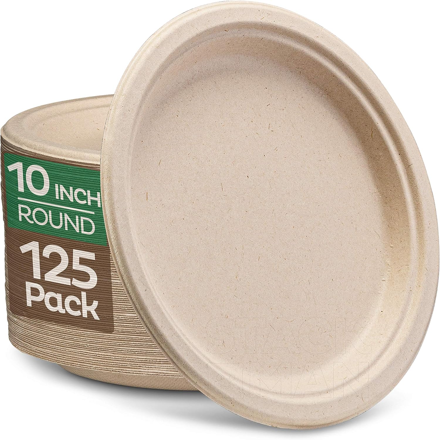 Paper Plates, 100% Compostable Heavy Duty Disposable Plate - [125-Pack] - {PFAS-Free} - {BPI Certified} - [9 Inch] Eco-Friendly, Biodegradable Bagasse Natural Brown 9